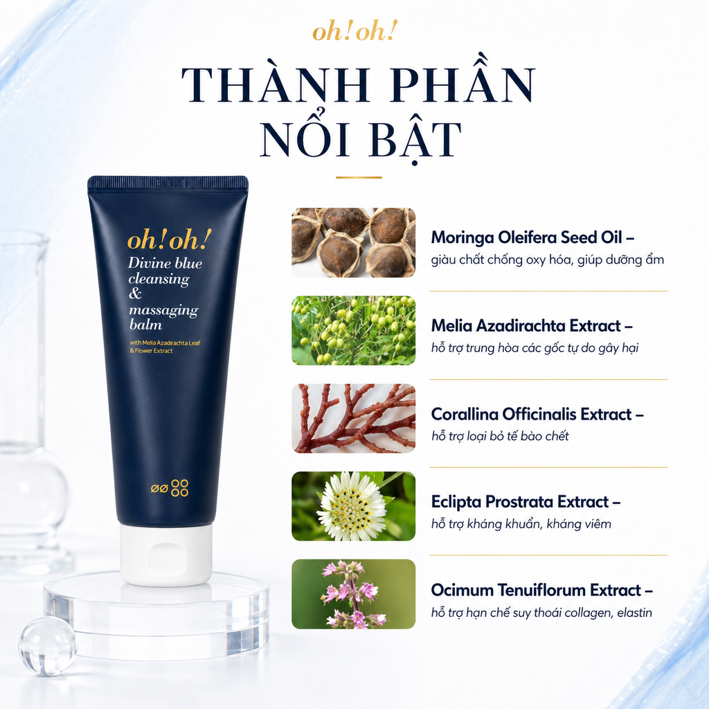 Sáp Tẩy Trang Làm Sạch Sâu Dịu Nhẹ Trẻ Hóa Da Oh Oh! Divine Blue Cleansing & Massaging Balm 150ml - Fullbox - Hàng Công Ty