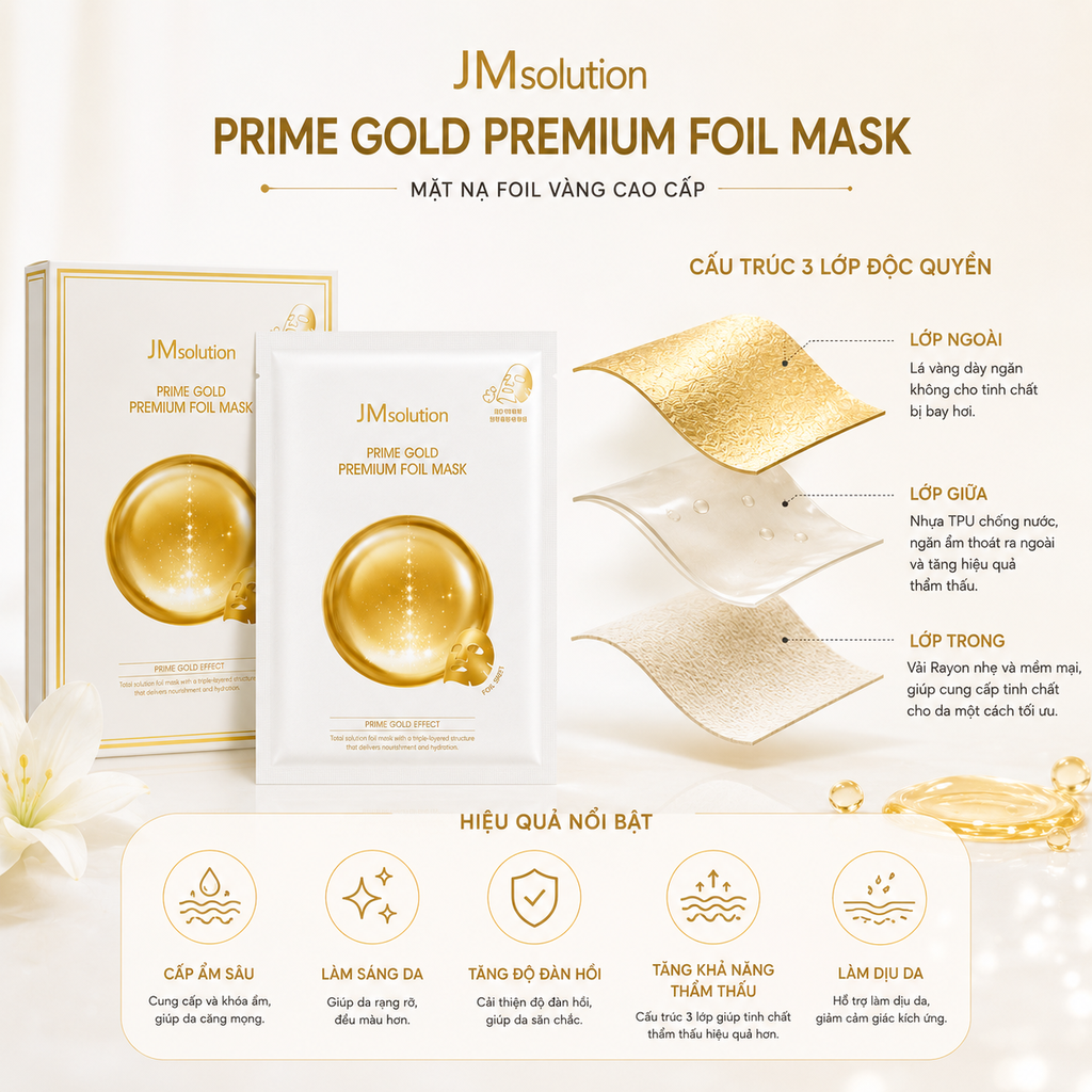 Mask JMsolution Prime Gold Premium Foil (35mlx10) - Fullbox - Hàng Duty