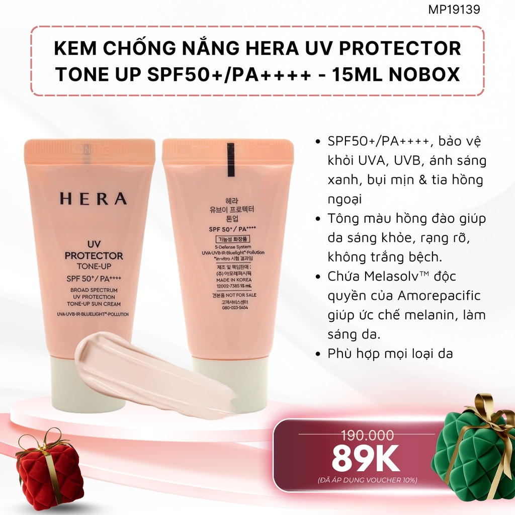 Kem Chống Nắng Nâng Tone Hera UV Protector Tone Up SPF50+/PA++++ - 15ml Nobox