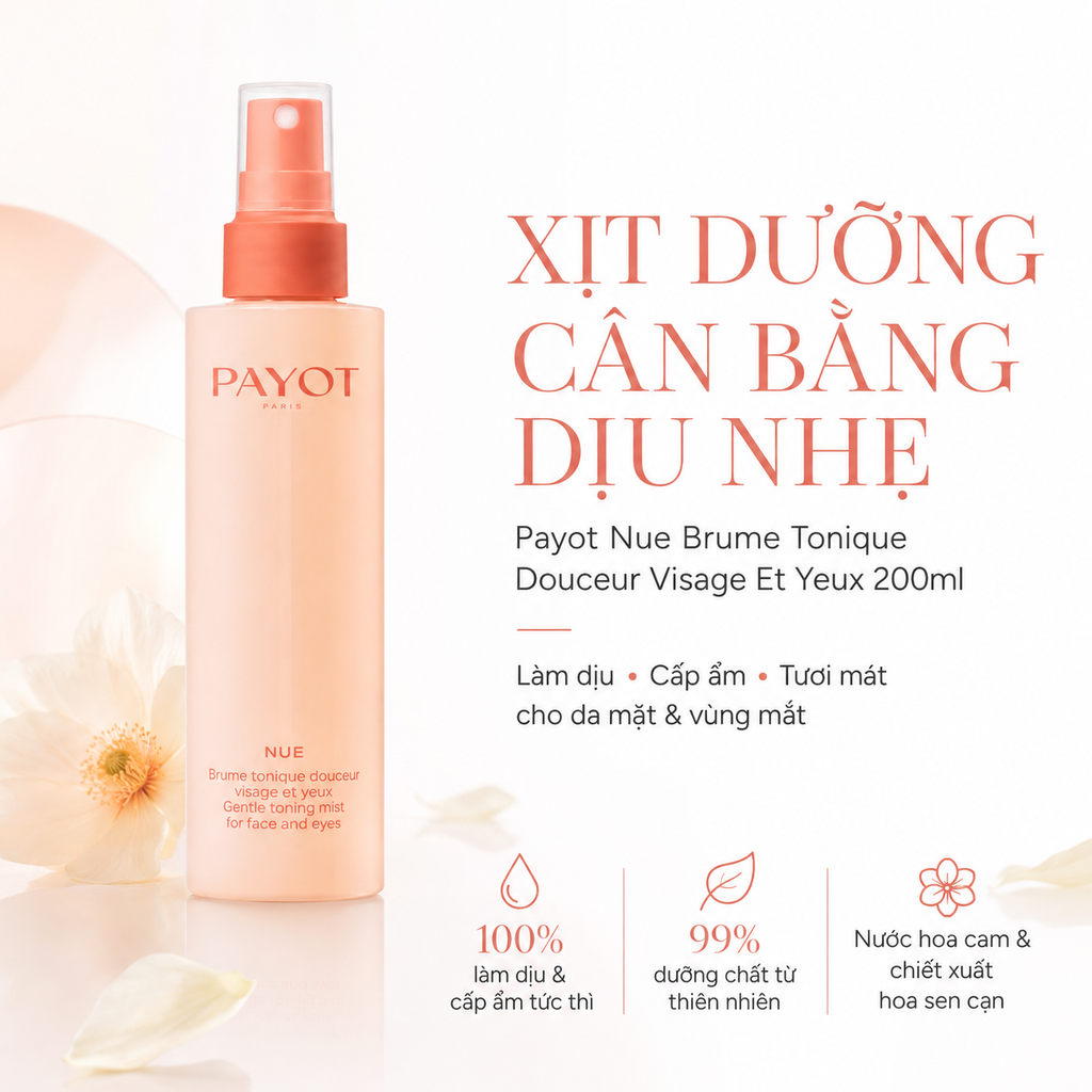 Xịt Dưỡng Cân Bằng Dịu Nhẹ Payot Nue Brume Tonique Douceur Visage Et Yeux 200ml - Hàng Công Ty