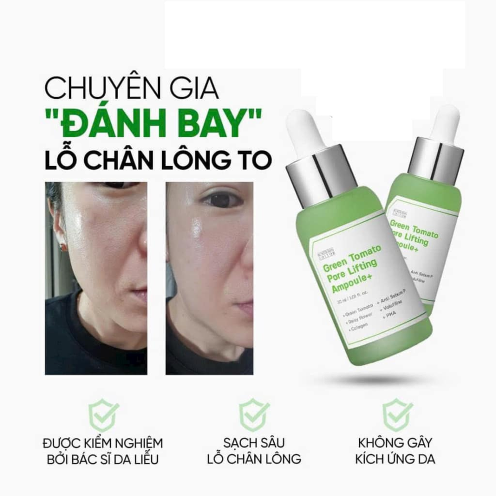 Serum Cà Chua Xanh Sungboon Thu Nhỏ Lỗ Chân Lông Editor Green Tomato Pore Lifting Ampoule+ 30ml (Tách set Nobox)