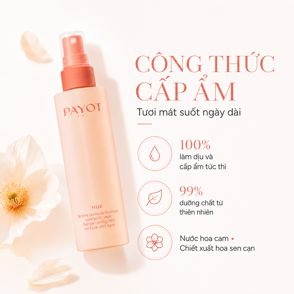 Xịt Dưỡng Cân Bằng Dịu Nhẹ Payot Nue Brume Tonique Douceur Visage Et Yeux 200ml - Hàng Công Ty