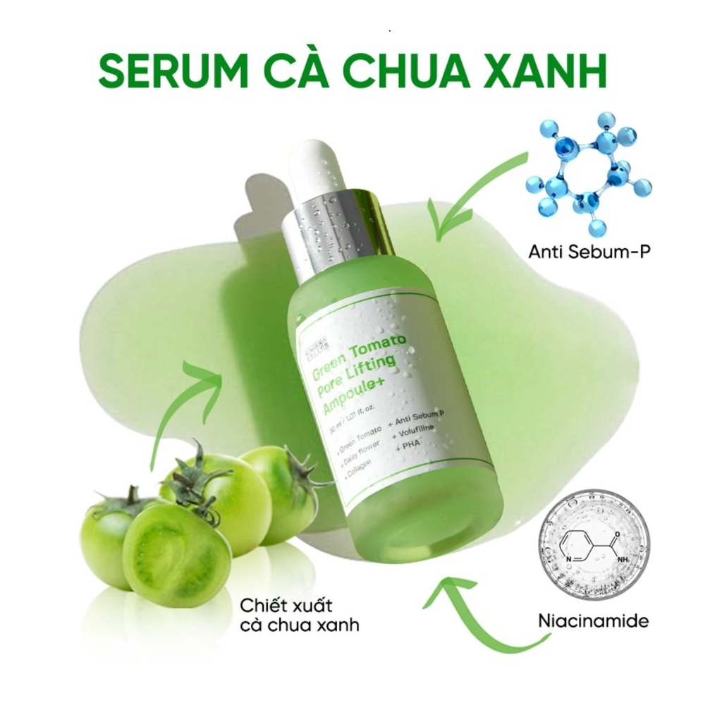 Serum Cà Chua Xanh Sungboon Thu Nhỏ Lỗ Chân Lông Editor Green Tomato Pore Lifting Ampoule+ 30ml (Tách set Nobox)