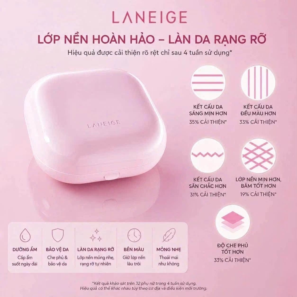 Cushion Laneige Neo Cushion The Glow SPF50+/PA+++ Dưỡng Ẩm Căng Bóng 15g Kèm Lõi 15g - Fullbox - Hàng Duty