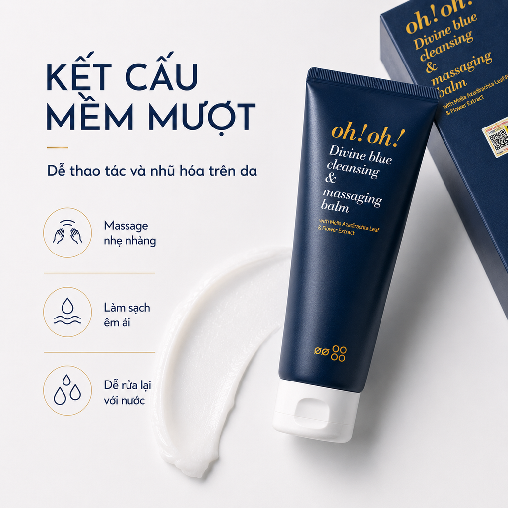 Sáp Tẩy Trang Làm Sạch Sâu Dịu Nhẹ Trẻ Hóa Da Oh Oh! Divine Blue Cleansing & Massaging Balm 150ml - Fullbox - Hàng Công Ty