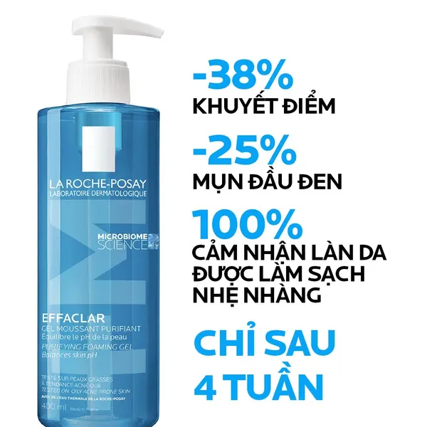 Sữa Rửa Mặt Làm Sạch Sâu Kiểm Soát Nhờn La Roche-Posay Effaclar Gel Moussant Purifiant Foaming Gel 400ml - Hàng Công Ty