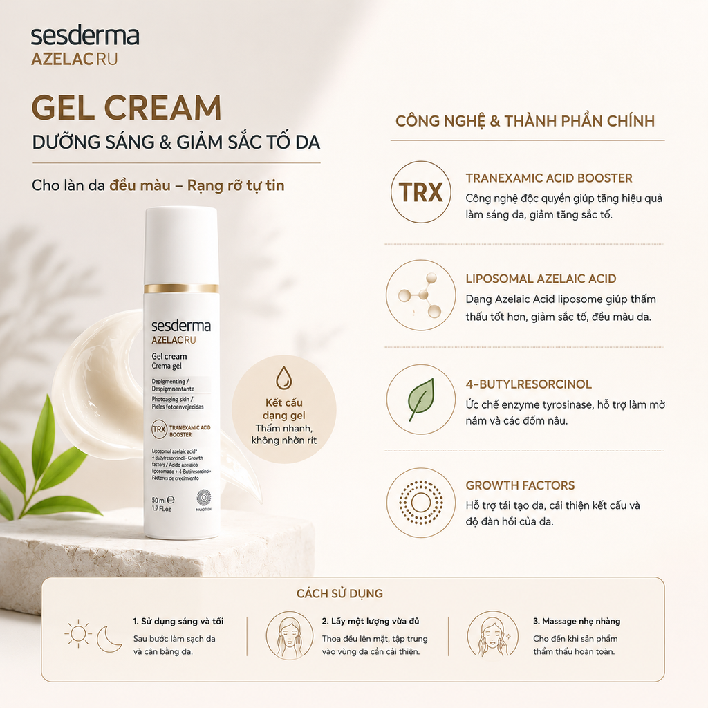 Kem Gel Sesderma Azelac Ru Gel Cream 50ml - Fullbox - Hàng Công Ty