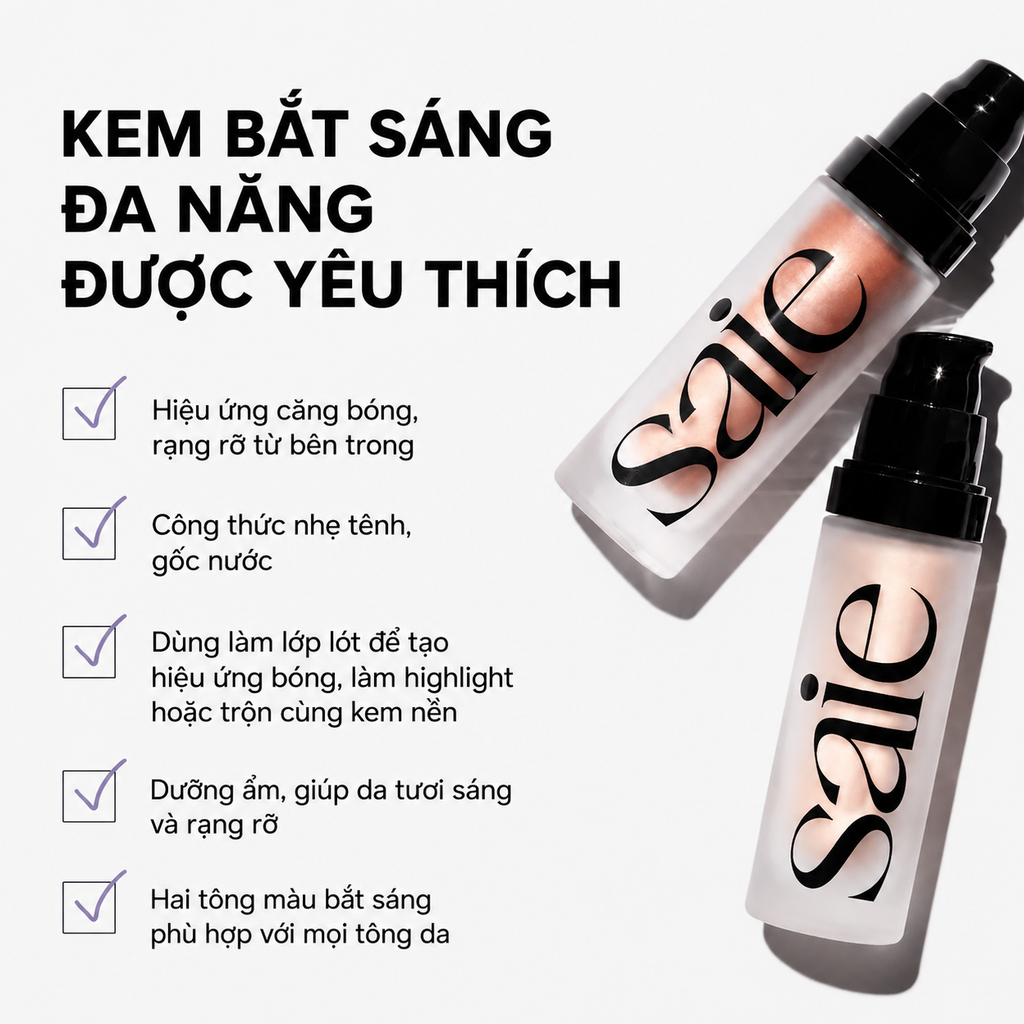Kem Bắt Sáng Saie Glowy Super Gel Lightweight Multipurpose Illuminator - StarGlow - 30ml Fullbox - Order US