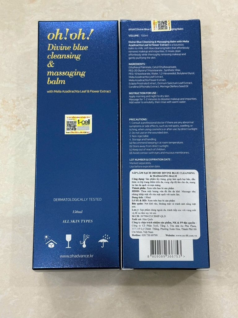 Sáp Tẩy Trang Làm Sạch Sâu Dịu Nhẹ Trẻ Hóa Da Oh Oh! Divine Blue Cleansing & Massaging Balm 150ml - Fullbox - Hàng Công Ty