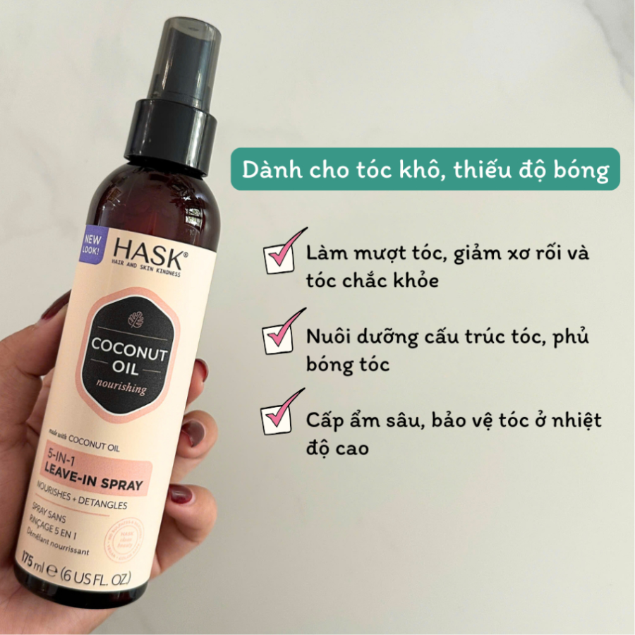 Xịt Dưỡng Tóc Hask 5 in 1 Leave in Spray - 175ml Nobox