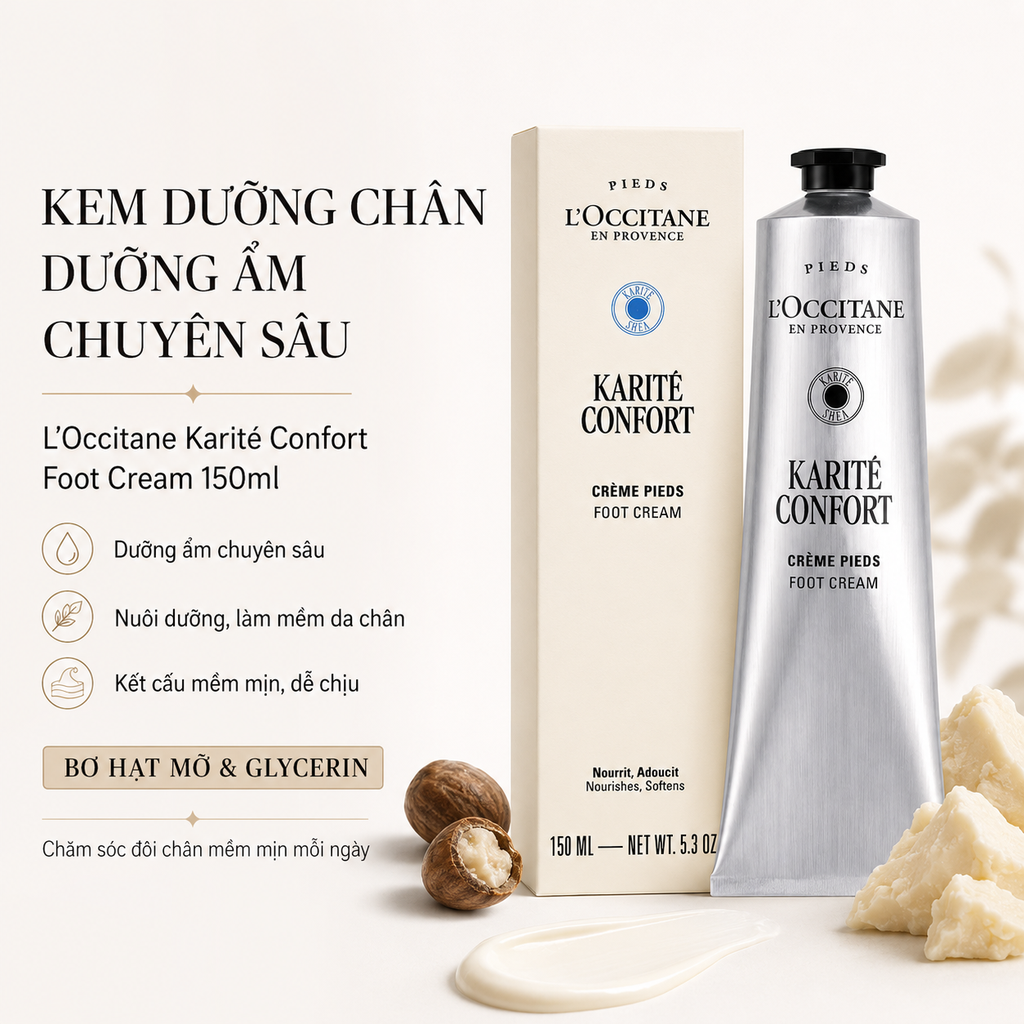 Kem Dưỡng Chân Dưỡng Ẩm Chuyên Sâu L'Occitane 150ml - Fullbox - Hàng Duty