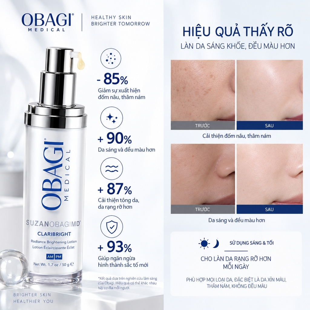 Lotion Dưỡng Sáng Và Giảm Thâm Nám Obagi Suzanobagimd Claribright 50ml - Hàng Công Ty
