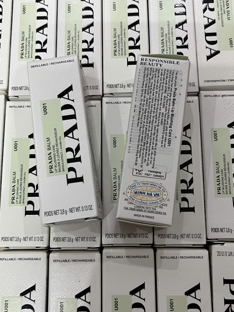 Son Dưỡng Prada Blushing Care Lip Balm 3.8g - Màu U001 Astral Pink - Fullbox Công Ty (Kèm Túi + Thiệp Hãng)