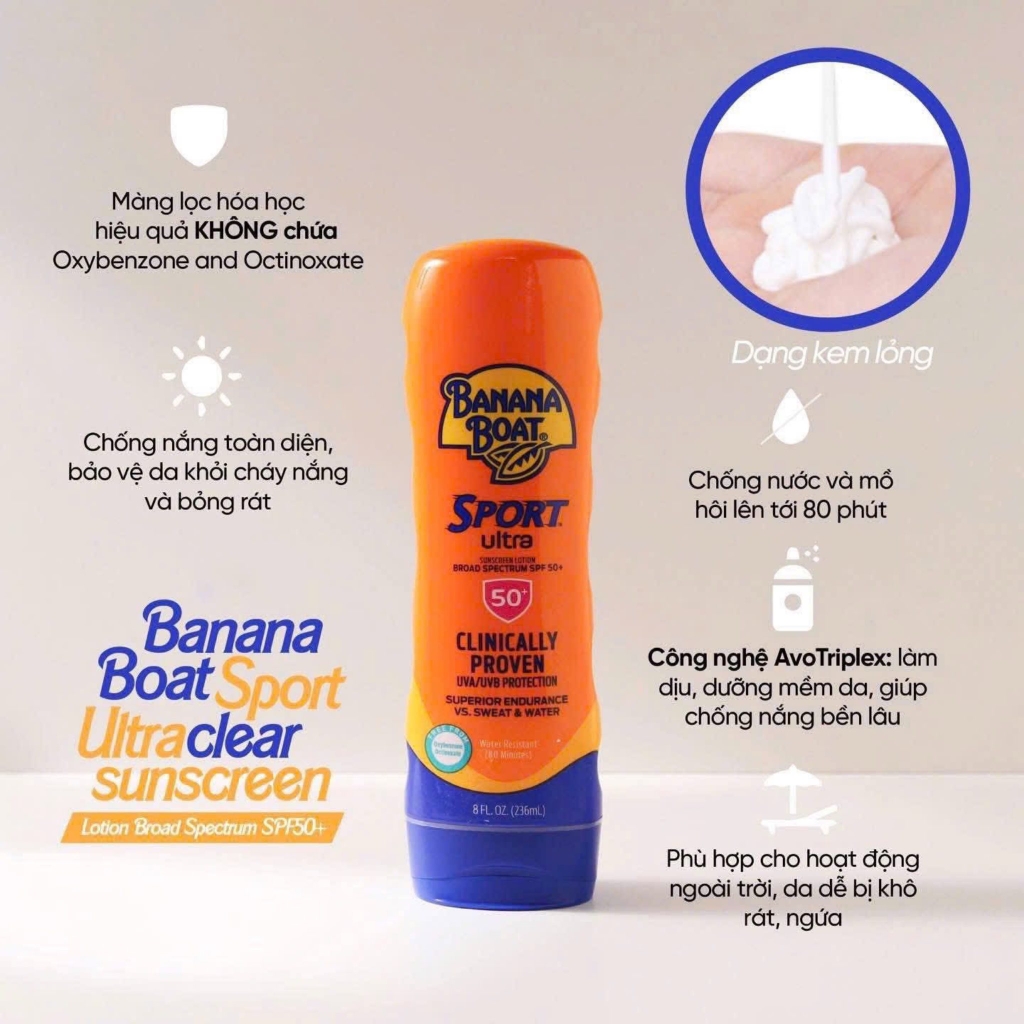 Kem Chống Nắng Banana Boat Sport SPF 50+ - 295ml - Tách Set Nobox