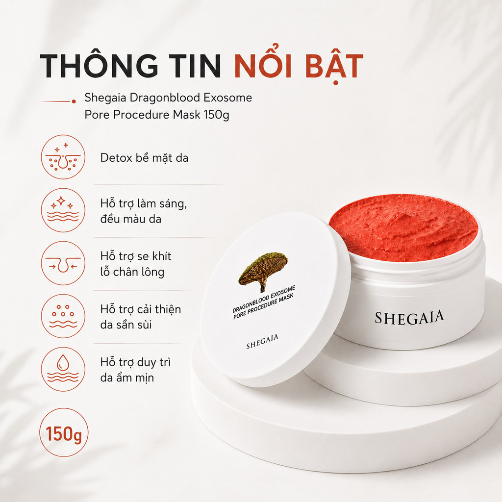 Mặt Nạ Đất Sét Se Khít Lỗ Chân Lông Shegaia Dragonblood Exosome Pore Procedure Mask 150g - Fullbox - Hàng Công Ty