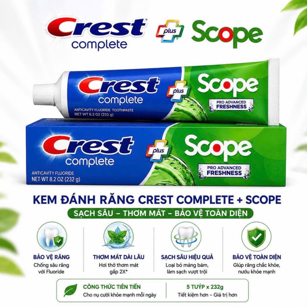 Kem Đánh Răng Crest Complete + Scope Advanced Toothpaste (232g) - Fullbox