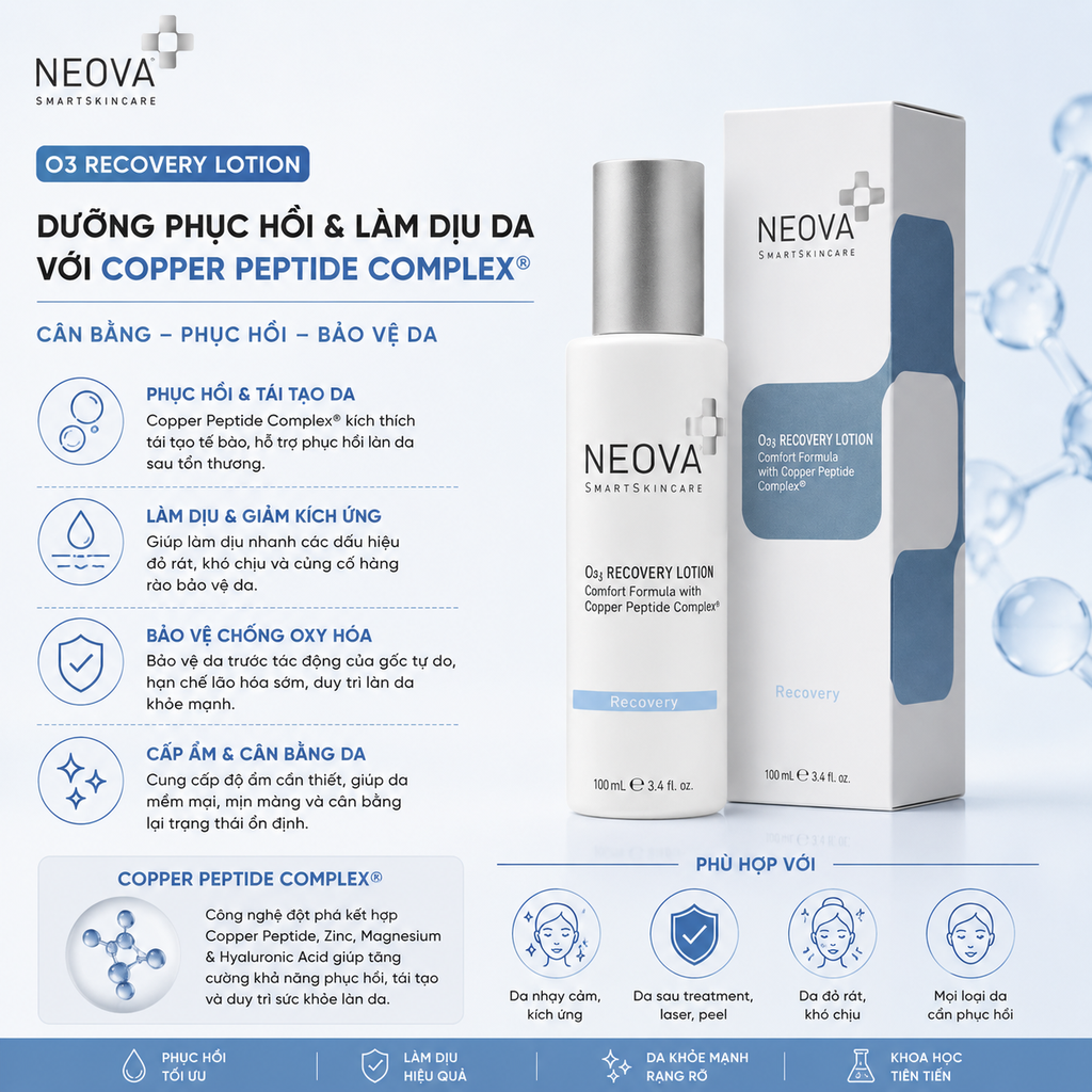 Kem Neova Cu3 Recovery Lotion Phục Hồi Dịu Da Sau Treatment 100ml - Fullbox - Hàng Công Ty