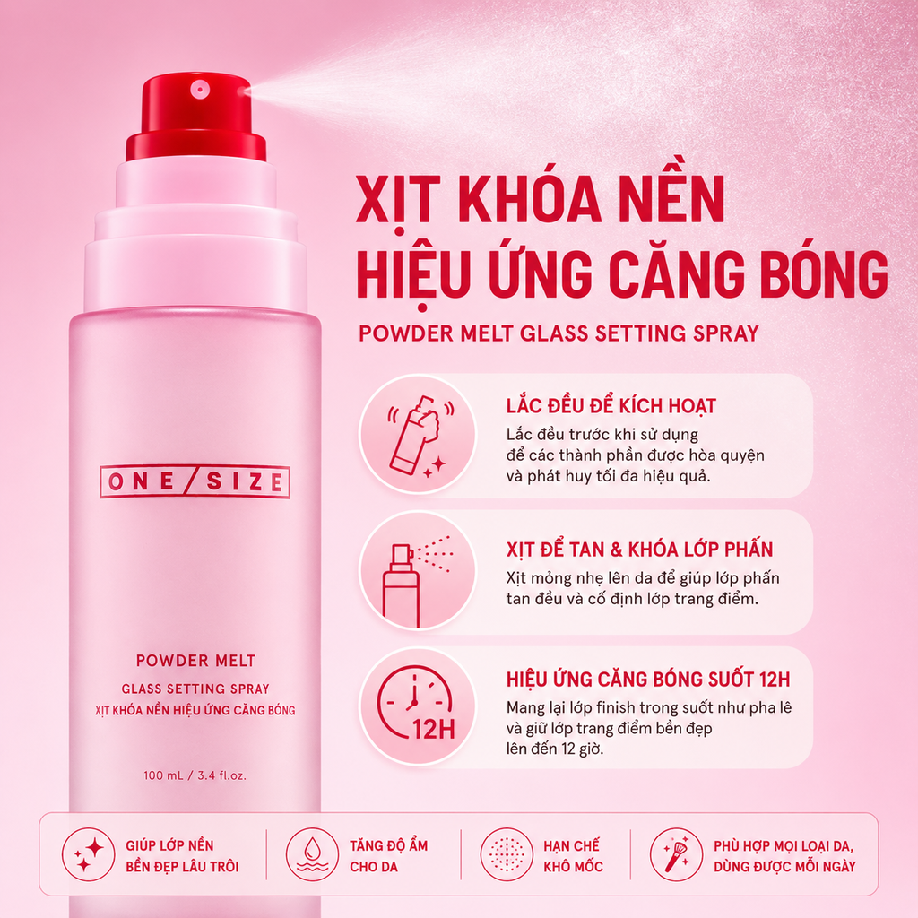 Xịt khoá ONE/SIZE Powder Melt Glass Setting Spray 100ml - Fullbox - Hàng US