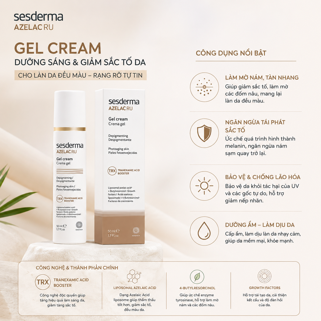 Kem Gel Sesderma Azelac Ru Gel Cream 50ml - Fullbox - Hàng Công Ty