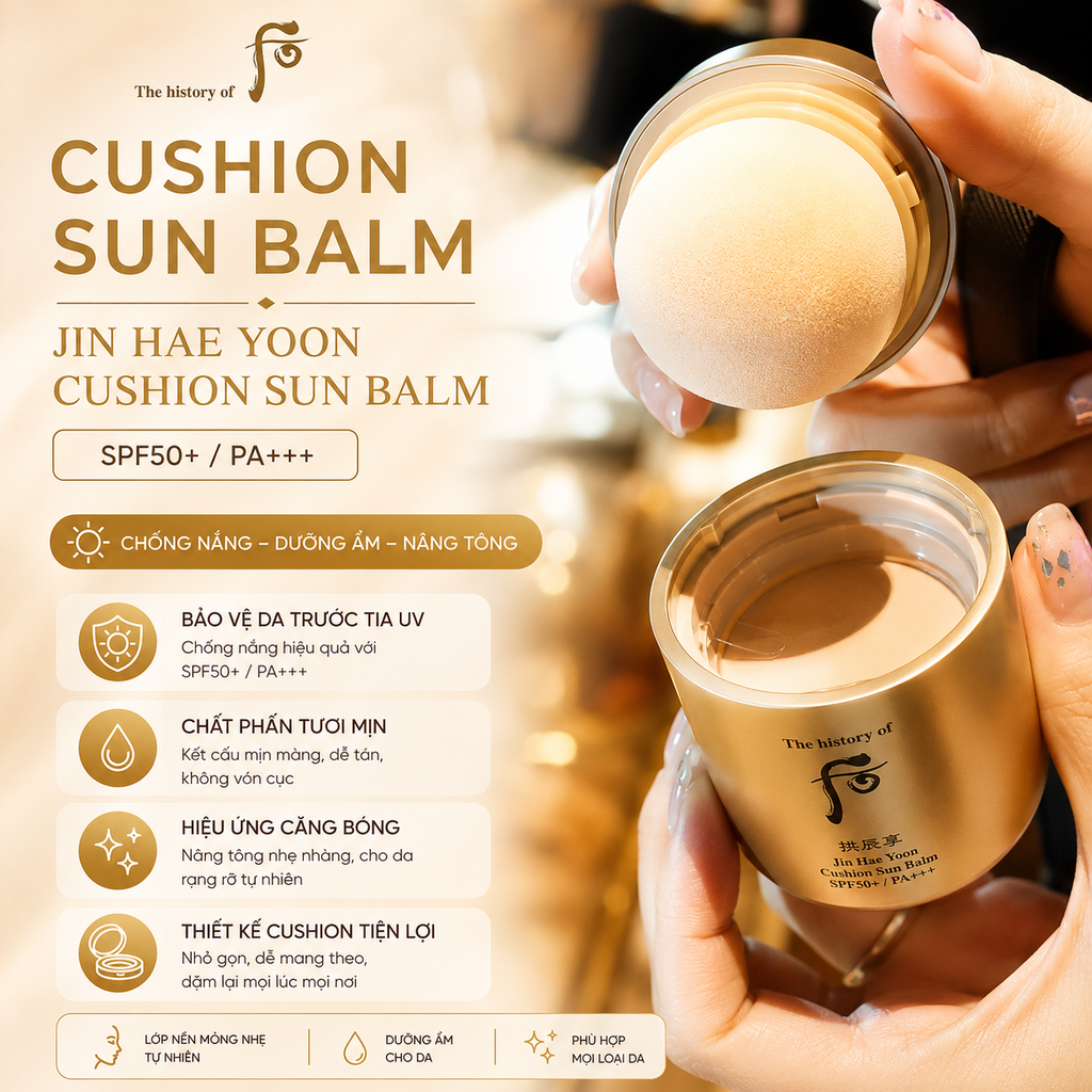 Phấn Tươi Chống Nắng Whoo Jin Hae Yoon Cushion Sun Balm Glow Da - 13g - Fullbox