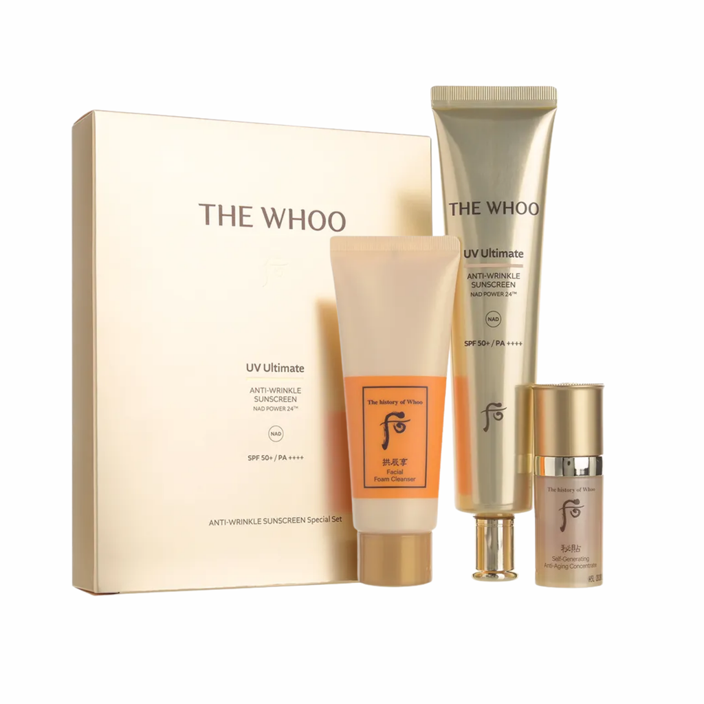 Set Kem Chống Nắng Whoo UV Ultimate Anti-Wrinkle Sunscreen (KCN 75ml + SRM 40ml + serum 8ml) Fullbox