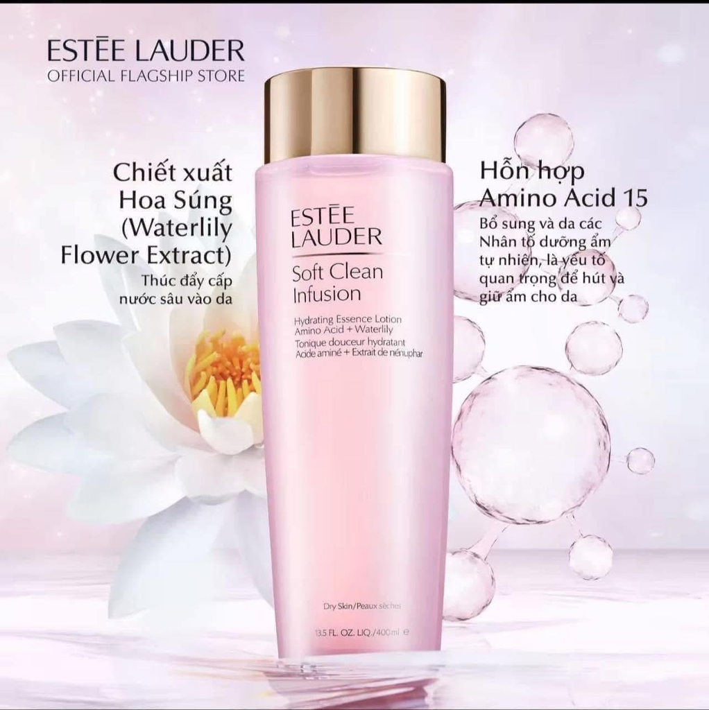 Toner Estee Lauder Dành Cho Da Khô, Thường, Nhạy Cảm Soft Clean Infusion Hydrating Essence Lotion (Bản Mỹ)