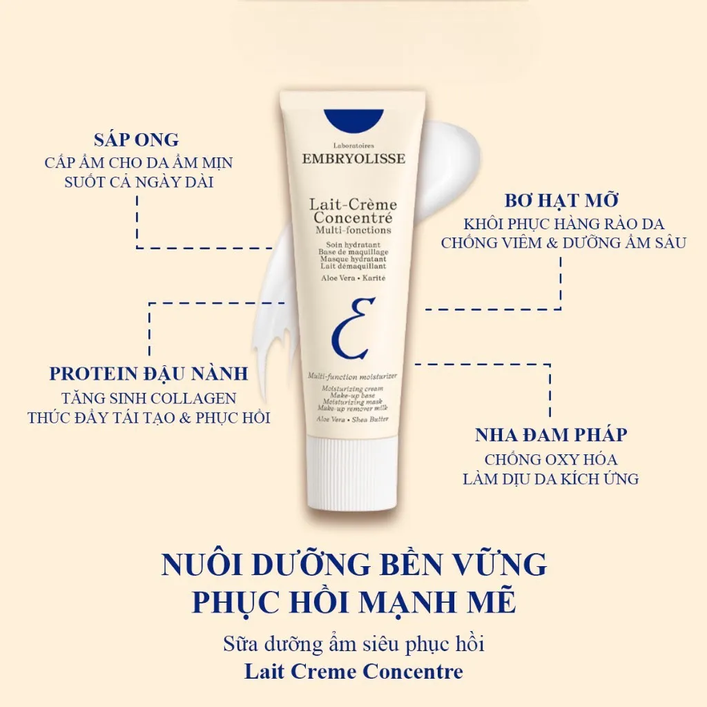 Kem Dưỡng Ẩm Phục Hồi Embryolisse Lait-Crème Concentré Fullbox - Hàng Công Ty