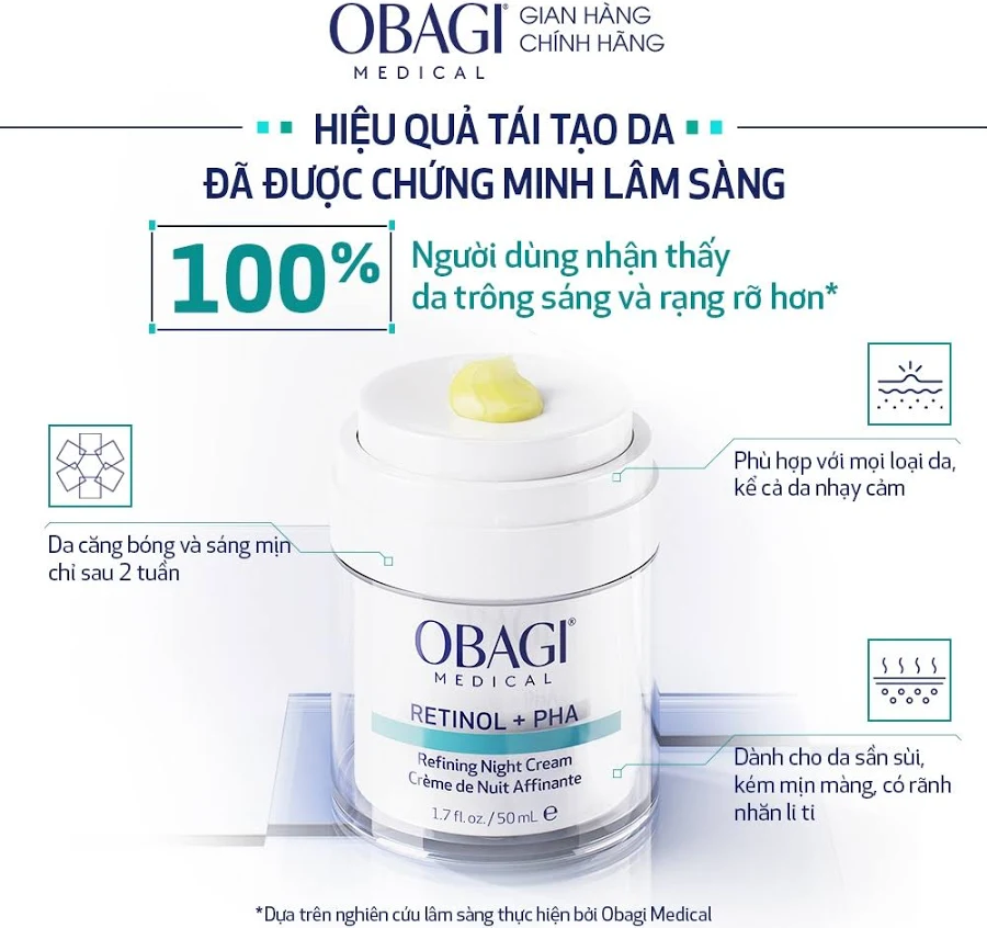 Kem Dưỡng Tái Tạo Da Obagi Retinol+PHA Refining Night Cream 50ml - Fullbox Công Ty
