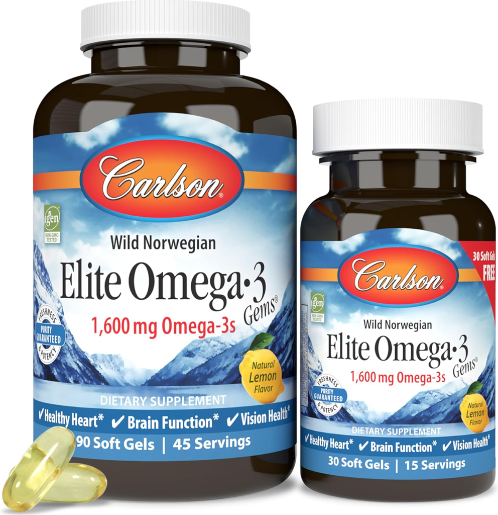 Viên uống bổ tim mạch & não bộ Carlson Elite Omega-3 1600 mg Gems - Nobox