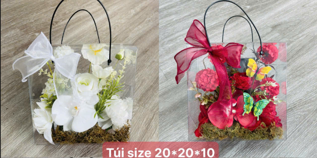 Túi Mica hoa cao cấp (20x20x10cm)