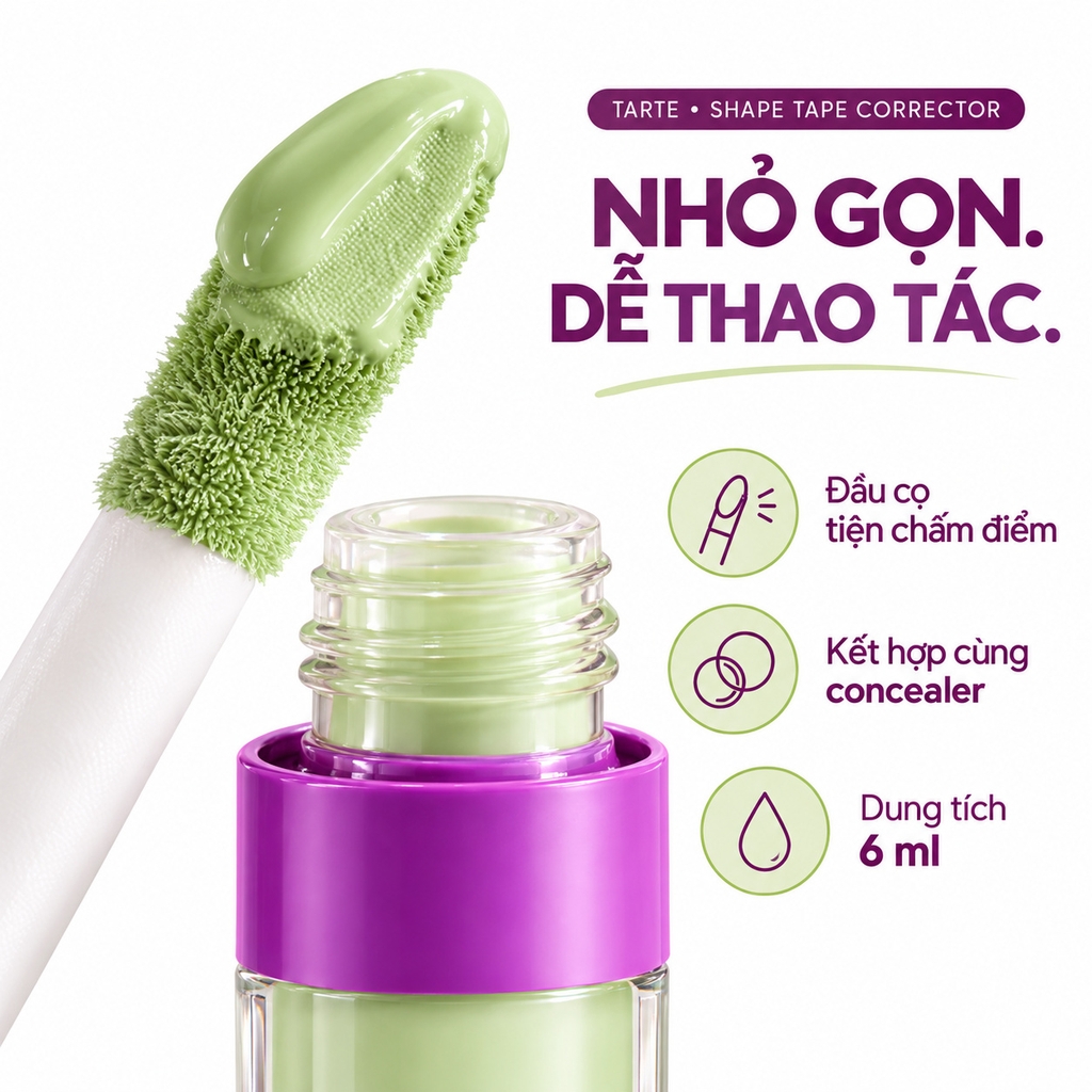 Kem Che Khuyết Điểm Tarte Shape Tape Hydrating Color Corrector Green 6ml - Fullbox Hàng US