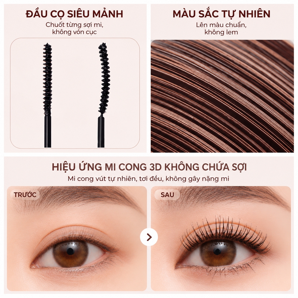 Mascara Mude Inspire Skinny Curling & Multi-Fixer 3ml - Tách Set Nobox
