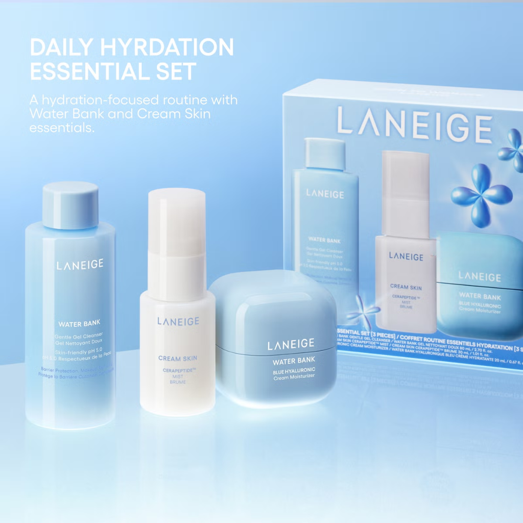 Set 3 Món Laneige Daily Hydration Mini Cấp Nước Mịn Da - Gel Cleanser 80ml + Cream Skin Mist 30ml + Cream Moisturizer 20ml