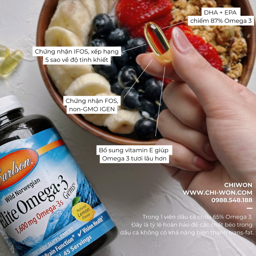 Viên Uống Bổ Sung Omega3 Carlson Elite - Nobox Hàng US