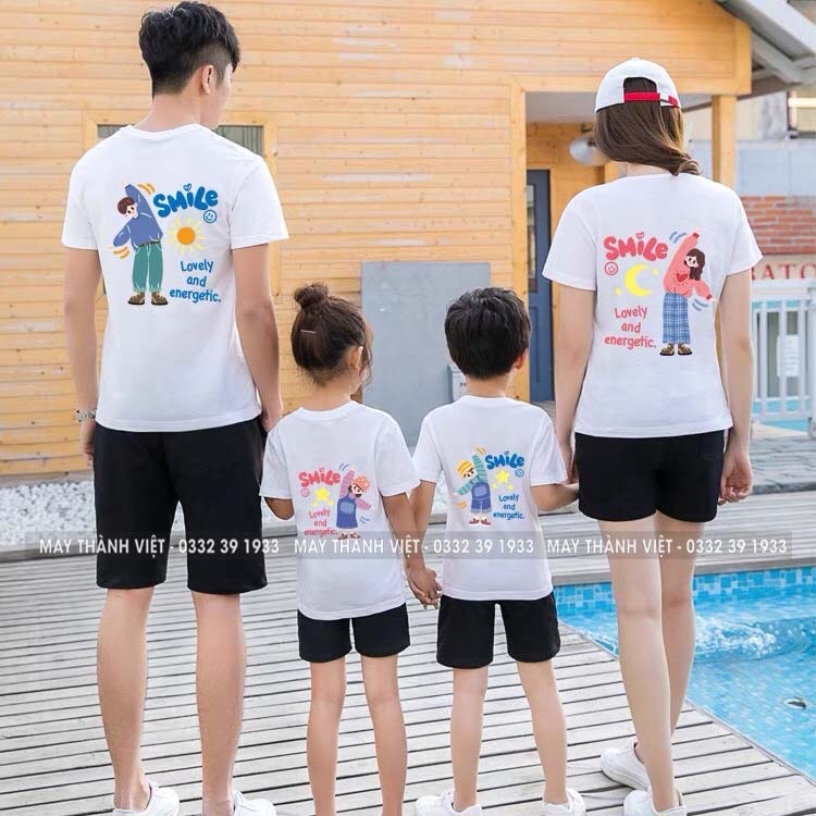 Mẫu In Áo Gia Đình Giá Rẻ Tại Ninh Bình Màu xanh dương- Đồng Phục May Thành Việt