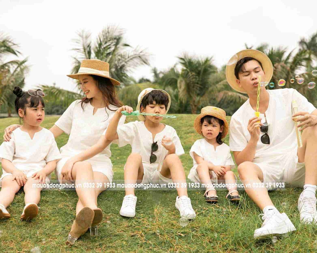 Bộ Đồng phục Gia đình Đũi màu trắng