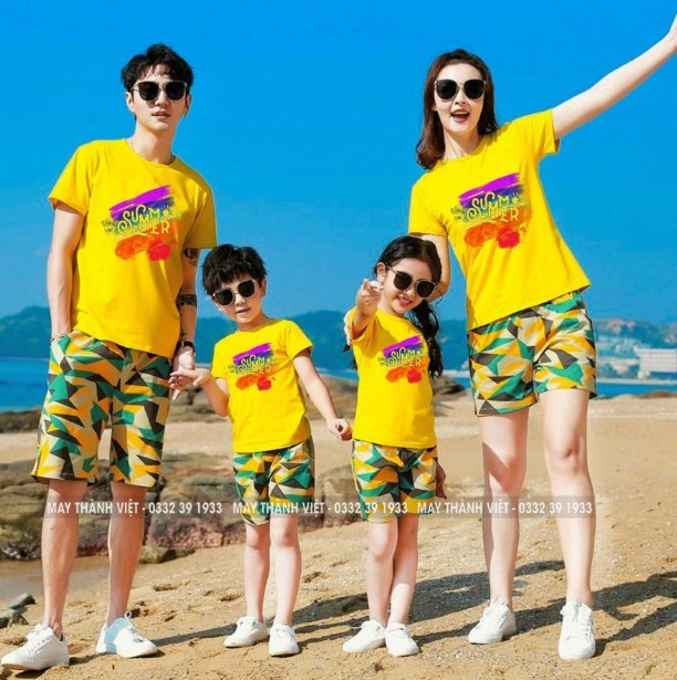 Bộ Đồng Phục Gia Đình Đi Biển Giá Rẻ Tại Lâm Đồng Màu Trắng - Đồng Phục May Thành Việt