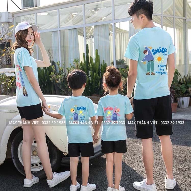 Mẫu In Áo Gia Đình Giá Rẻ Tại Ninh Bình Màu xanh dương- Đồng Phục May Thành Việt