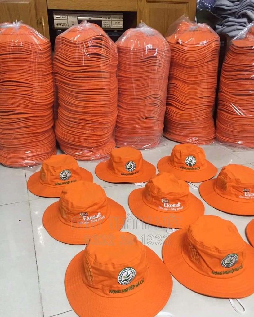 Mũ nón bucket tai bèo màu cam có lưới - Đồng phục may thành việt
