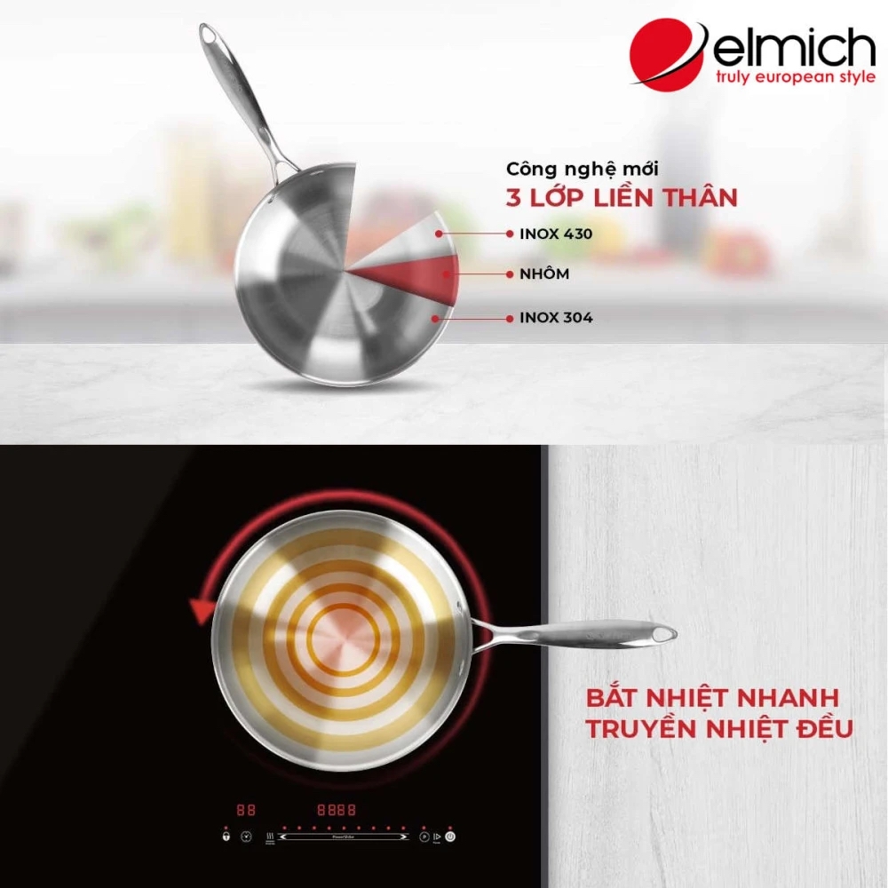 Chảo inox Elmich Trimax EL 3737/3738/3739 Max size 20/24/26cm