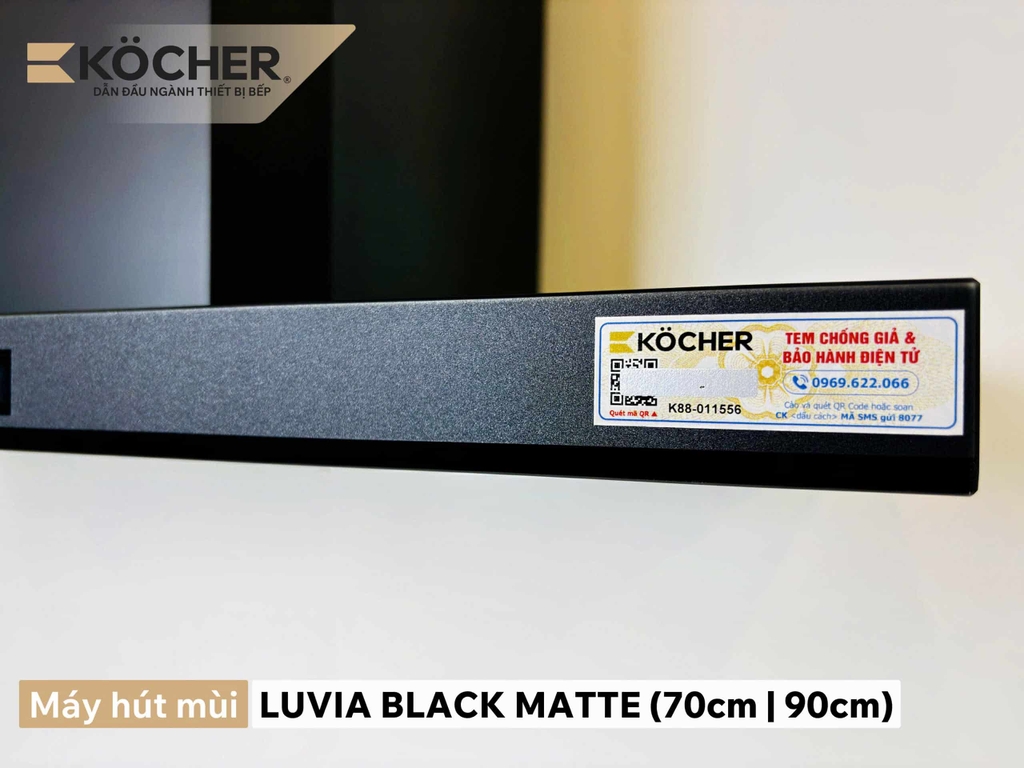Máy Hút Mùi Kocher LUVIA BLACK MATTE - Điều khiển vẫy tay, Thiết kế Slim Fit