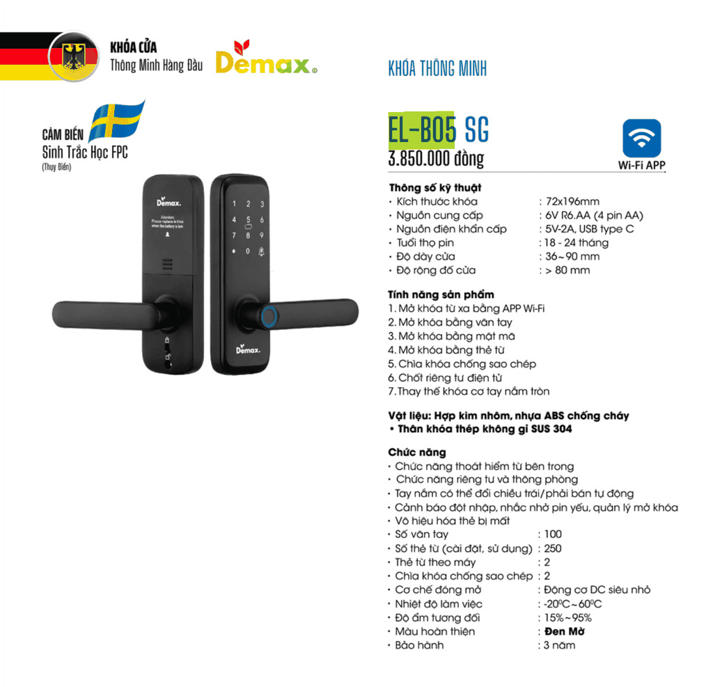 Khoá điện tử Demax EL-B05 SG