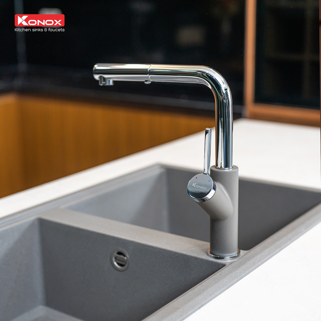 Vòi rửa bát dây rút Konox Artan Grey