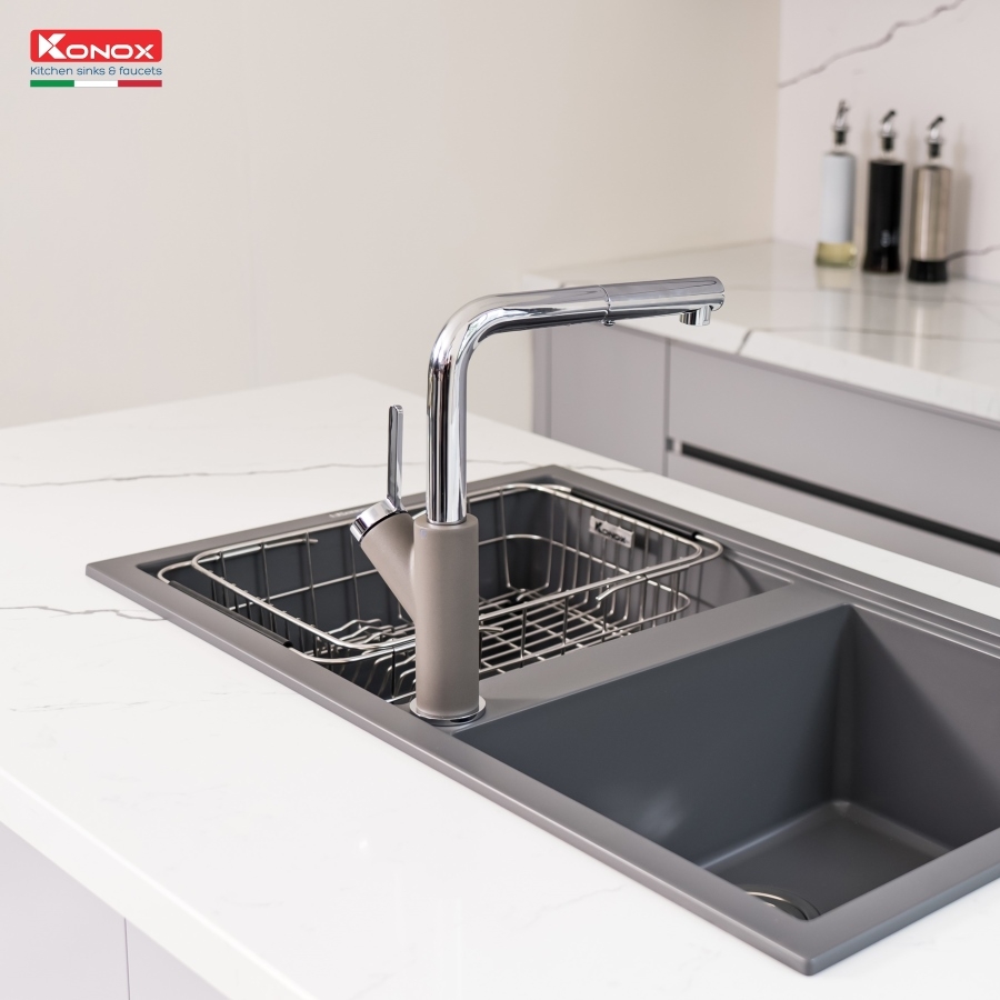 Vòi rửa bát dây rút Konox Artan Grey