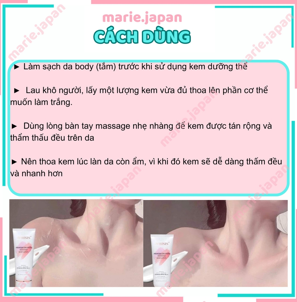 Dưỡng Thể Whisis Ban Ngày Premium Collagen Whitening UV SPF50 Tuýp 200ml