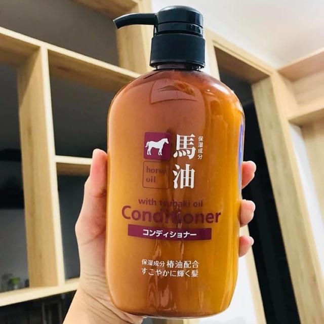 Set Gội Xả Mỡ Ngựa Horse Oil Không Silicon Mềm Mượt Nhật 600ml