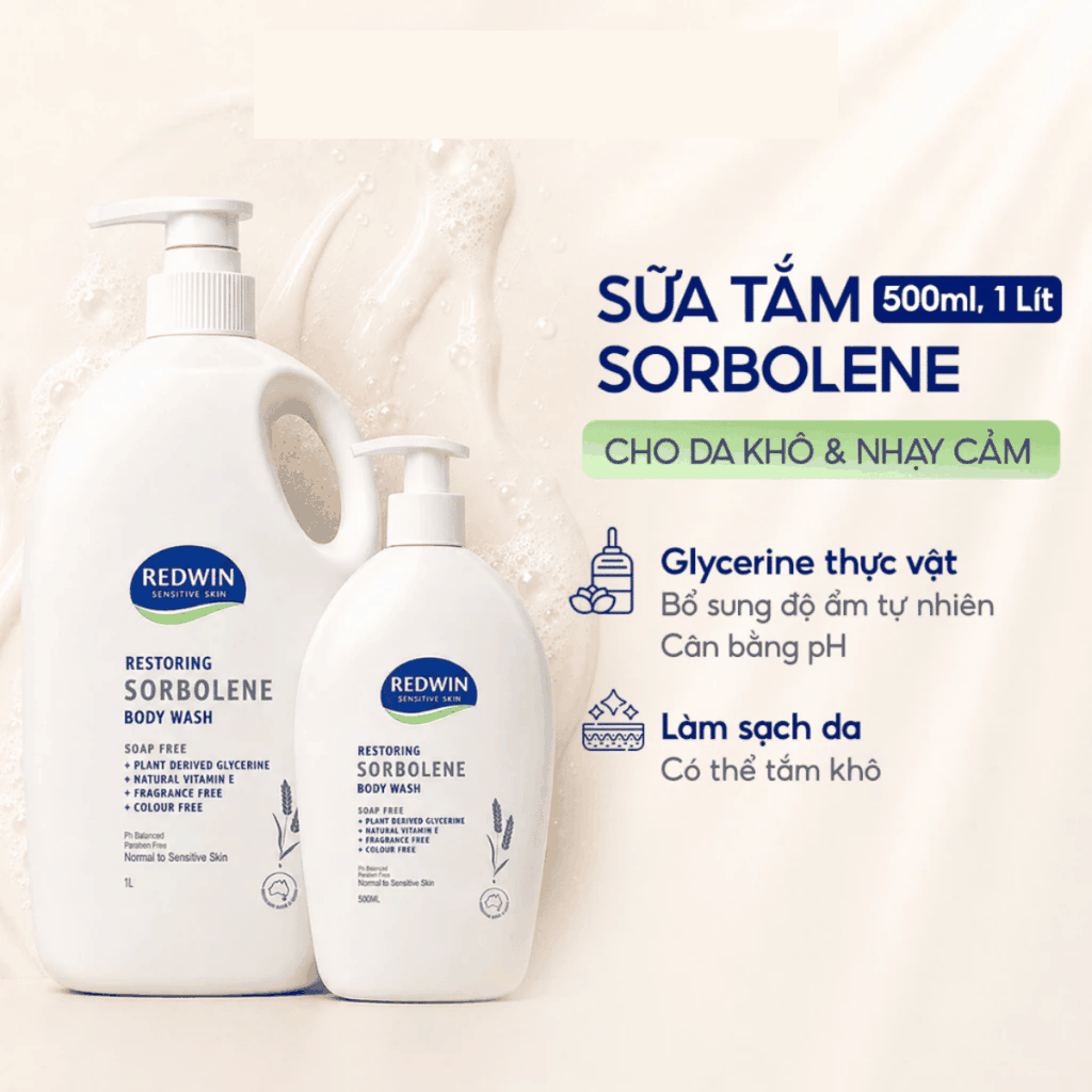 Sữa Tắm Redwin Hỗ trợ Dưỡng Ẩm Dịu Nhẹ, Không Xà Phòng Cho Da Khô, Nhạy Cảm Phù Hợp Cho Cả Gia Đình Body Wash Sorbolene