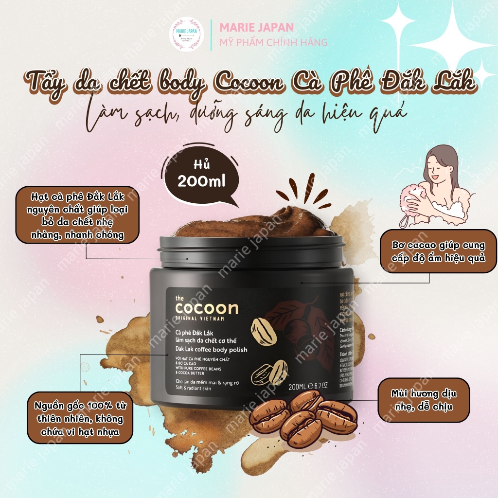Tẩy Da Chết Body Cocoon Cà Phê Đắk Lắk Làm Sạch Sáng Da Coffee Body Polish