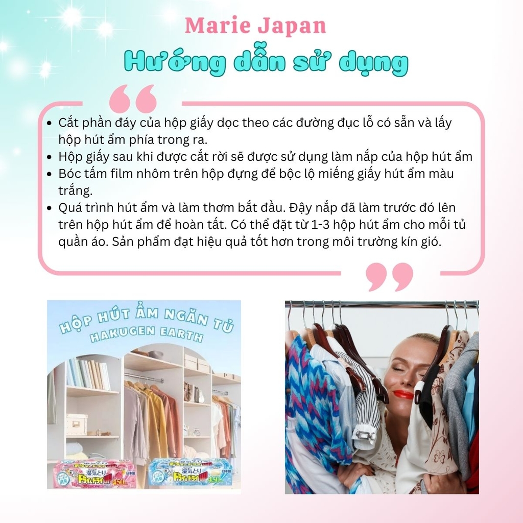 Hộp Hút Ẩm Hakugen Earth Khử Mùi Ẩm Mốc Làm ThơmTủ Quần Áo tủ Giày Nhật Bản 3 Hộpx450ml