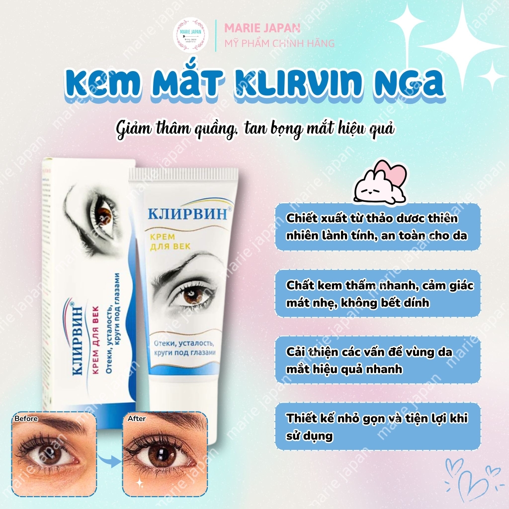 Kem Mắt Klirvin Giảm Thâm Quầng Nếp Nhăn Tan Bọng Mắt Nga Tuýp 20g